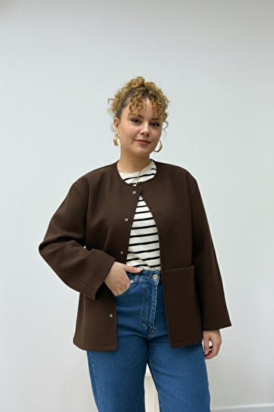 CHUL ÇITÇITLI CEPLİ ASTARSIZ KAŞE CEKET - ACI KAHVE - GENİŞ BEDEN ARALIĞI