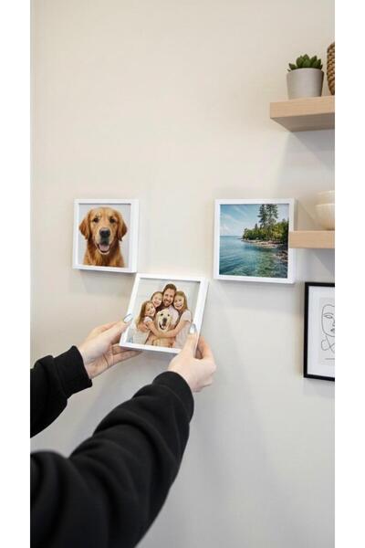 fotobaskıcım 3 قطع إطار لاصق قابل للفك مقاس 12×12 سم (أبيض)
