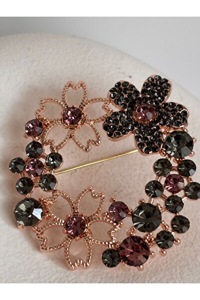 BHR AKSESUAR Yeşil Zirkon Taşlı Çiçek Broş (5 cm)