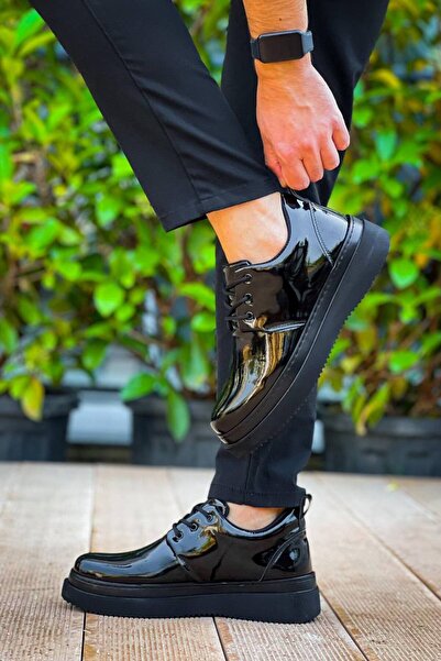 Mhoda Shoes حذاء كلاسيكي رجالي من الجلد اللامع برباط يومي من RLX-X3 RST - أسود