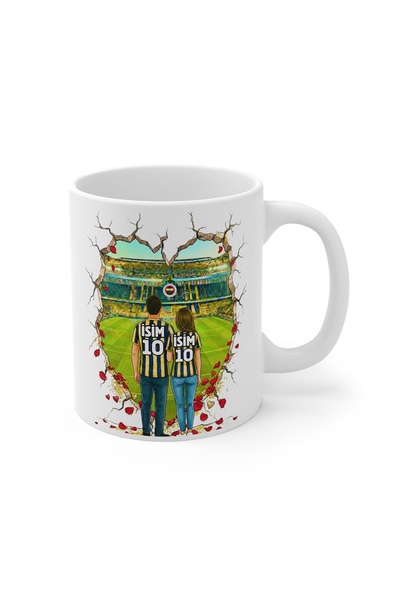 MRN Tasarım كوب خاص للعشاق باللون الأصفر والأزرق الداكن - كوب للمشجعين - كوب باللون الأصفر والأزرق الداكن - هدية