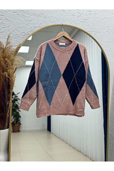 BENAHOLL سترة تريكو كبيرة الحجم بنمط البقلاوة مع أربعة أربطة مطاطية في الأسفل...