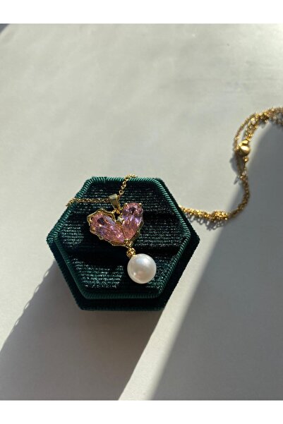 shop 316L Steel Pearl Detailed Heart Necklace Women