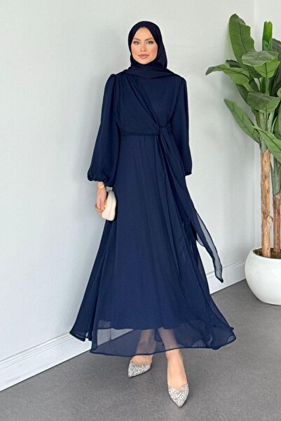 Hazamoda فستان إيليدا شيفون أزرق كحلي