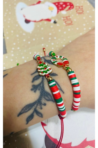 Kokoş 2 Pairs of Bracelets with Christmas Tree and Bow Knot Figures