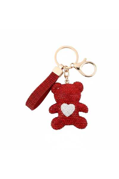 Daily Bazaar سلسلة مفاتيح على شكل دمية دب حمراء لامعة