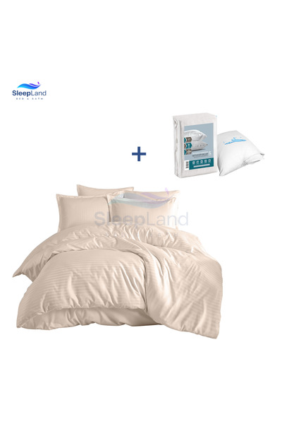 SLEEPLAND بكج مفرش فندقي لون بيج مع طقم عازل مخدة