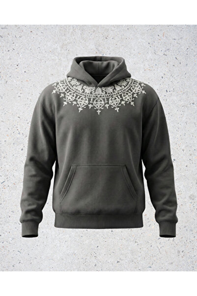 BREEZY Erkek Oversize Nakışlı Kapüşonlu Sweatshirt 3 İplik Şardonlu