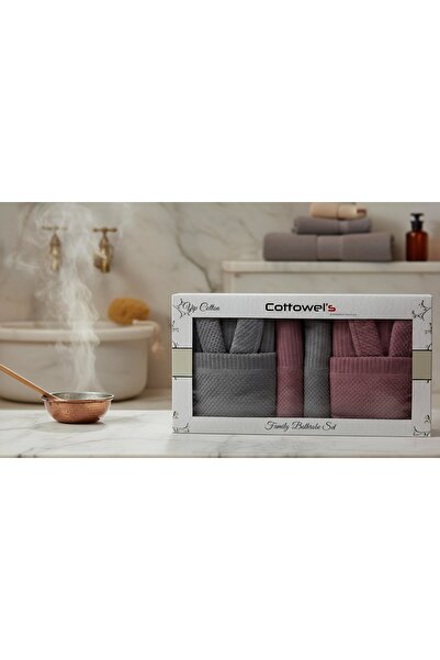 COTTOWEL'S Kısmi Kadife 6 Parça Aile Bornoz Seti /Bornoz / Banyo Havlusu / Ha...