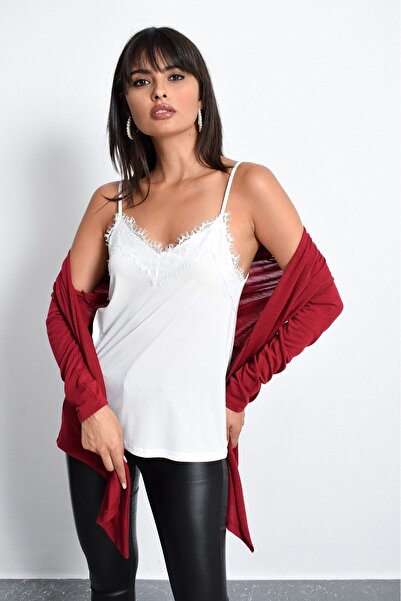 Be Best Tricou alb din dantelă pentru femei BE255