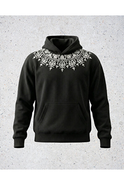 BREEZY Erkek Oversize Nakışlı Kapüşonlu Sweatshirt 3 İplik Şardonlu