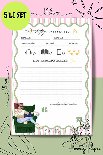 Flowery Paper Kirapkurdu Temalı Kitap İnceleme Defteri ve 4 adet Hedef Kartı ...
