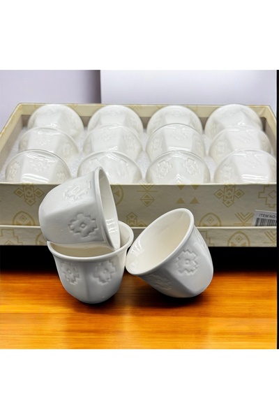 cc bin shihon Arabic coffee cups, set of 12 pieces, with traditional Sadu touches. Porcelain coffee cups.