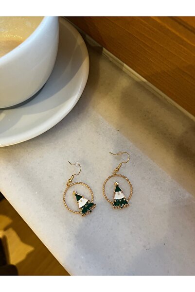 SINEAKSESUAR أقراط متدلية ذات طابع العام الجديد من خشب الصنوبر الأخضر