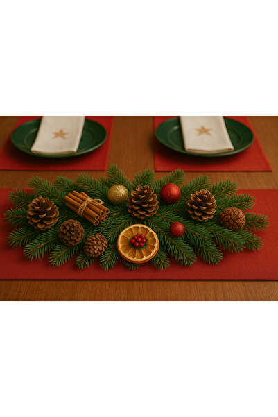 Marrone زينة لطاولة عيد الميلاد بطول 50 سم للنوافذ والمدافئ، تشمل جميع الديكورات وأغصان الصنوبر الحية