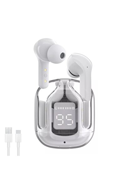 O.M.D Wireless Bluetooth In-Ear Headphones, HD Audio, LED Battery Display, Touch Control, White