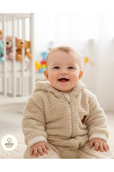 ELLO BABY Wellsoft Kışlık Peluş Kapüşonlu Bebek Tulumu