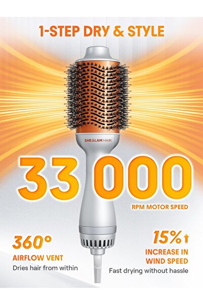 SHEGLAM Hacim Veren Sıcak Hava Fırçası (4’ü 1 Arada Saç Kurutma ve Şekillendi...
