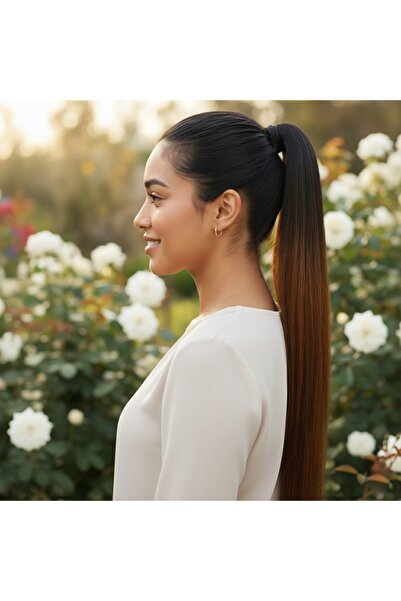 Zeysum Siyah Karamel Ombreli At Kuyruğu Saç Düz Cıtçıtlı Postiş 60 Cm 150 gr ...