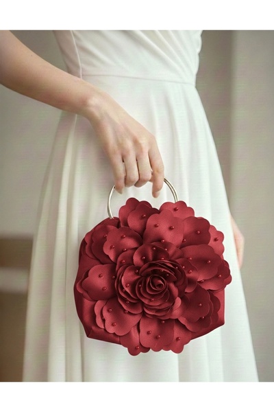 GUSTELLO Pearl Embellished Large Floral Design Evening Bag / Special Occasion...