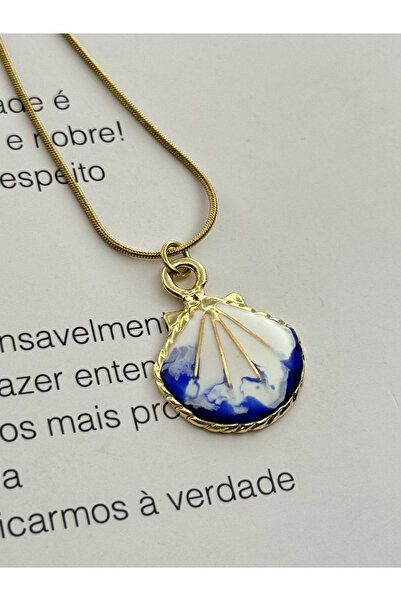 roshel Ocean Themed Steel Oyster Necklace Enamel Gold Color Vip Steel Necklace