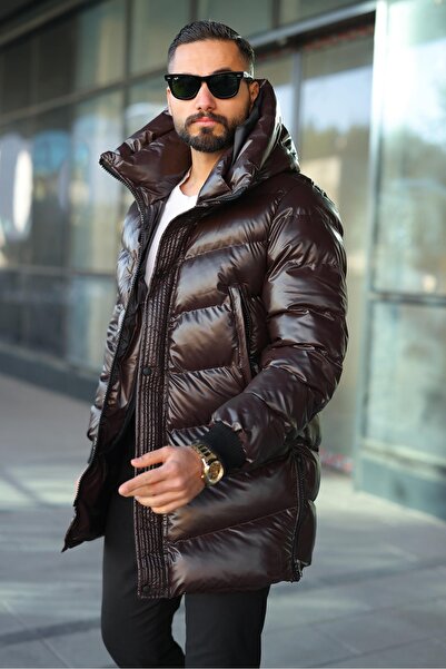 MİS MODA PALTOAN LUNG DE PIELE CU FERMUAR LA LATERALE PENTRU BĂRBAȚI