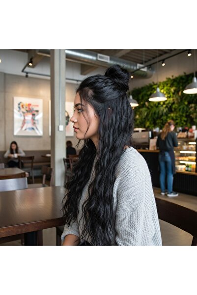 Zeysum Siyah Dalgalı Çıt Çıtlı Saç 8 Parça Ekstra Kabarık Yoğun 250 gr 65 cm