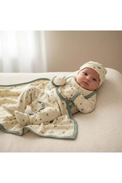 Basium Baby Zürafa Desenli Battaniyeli 5'li Tulum Set %100 Pamuk