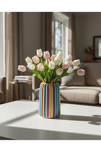 Louve Store El Yapımı Oluklu Renkli Kuru Çiçek Vazosu