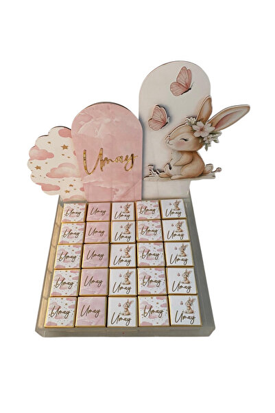 Frig Çikolata Belçika Çikolatası 100 adet Madlen Tavşan Kelebek Pleksi kutu