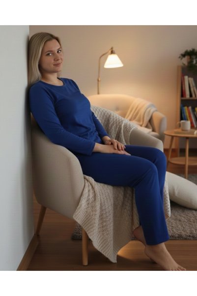 ÇAĞ MODA Viscose Knitted Crew Neck Long Sleeve t Shirt Pants Pajama Set