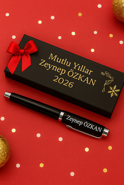 Bymiel Kişiye Özel Yeni Yıl Temalı Lüks Kalem & Kutulu Hediye Seti