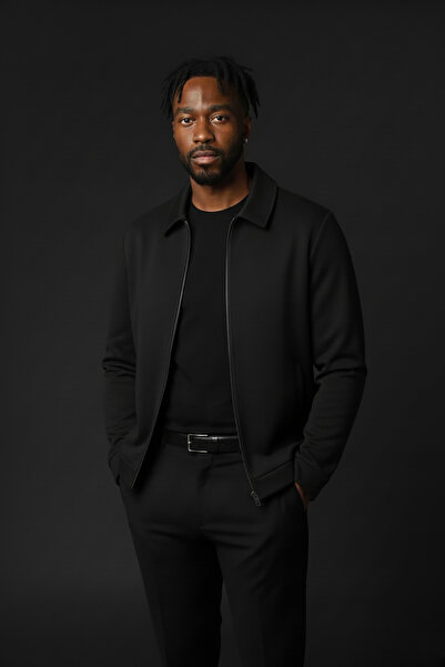 Bossago Men's Premium Quality Soft Textured Black Jacket