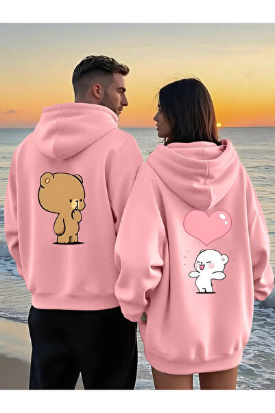 NEVERMIND Hanorac combinat pentru cuplu – Teddy Bear cu imprimeu Heart Couple...