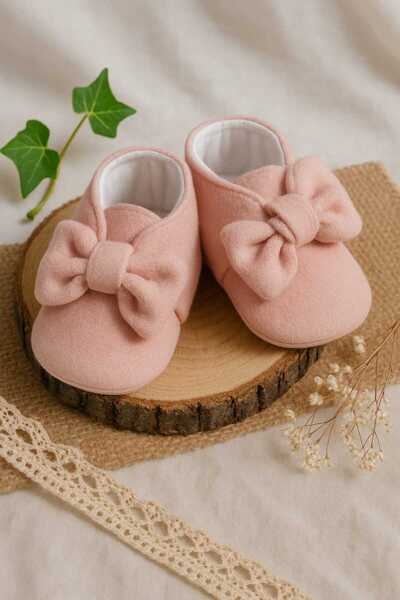 krm kerem bebe Suede Baby Girl Shoes with Bow Detail