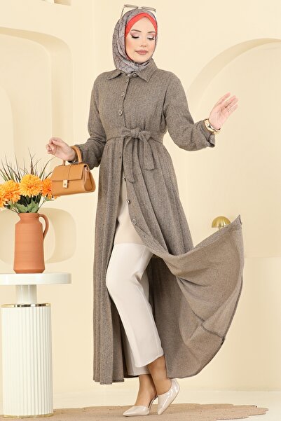 ModaMerve Gömlek Yaka Balıksırtı Elbise 24082UKBK1160-MS Vizyon