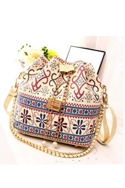 Generic Trendy women's shoulder bag, floral bucket shape with chain
