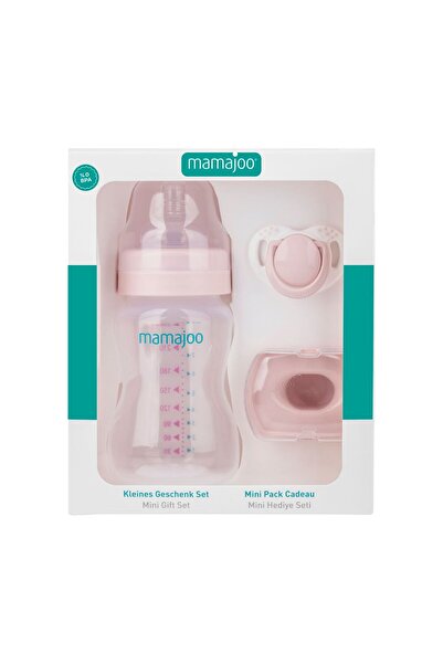 Mamajoo Mini set cadou roz pudrat, Biberon 250ml, Suzeta si cutie de depozitare,