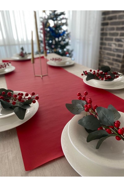 Lin Home Yılbaşı Konseptli Deri Saltanat Kırmızı Runner