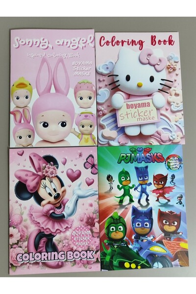 ada çanta kırtasiye 4 adet stickerli boyama kitabı (sonny angel/Hello Kitty/p...