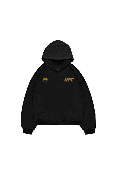 Flex UFC Yazılı Gold Reflektörlü Siyah Sweatshir Hoodie Dövüş Gym Spor Box MM...