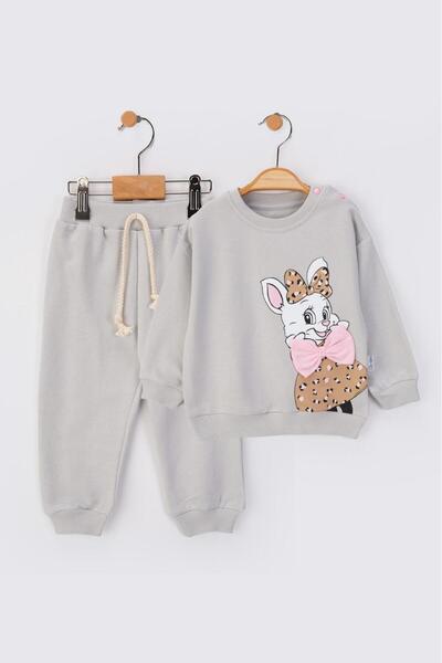 baby flamindo طقم أطفال مكون من خيطين مع تفاصيل فيونكة مطبوعة بنقش الأرانب