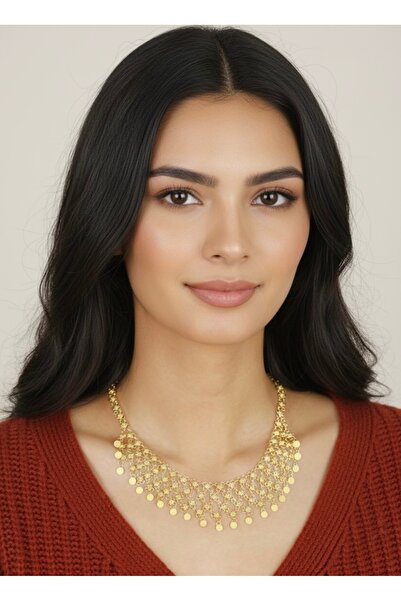 neşe silver 925 Yar Altın Kaplama Dört Sıra Kişniş Midyat Gümüş Gerdanlık Kolye