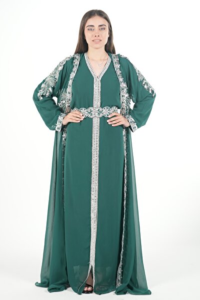 al bent al sharqieh Belted embroidered kaftan dress