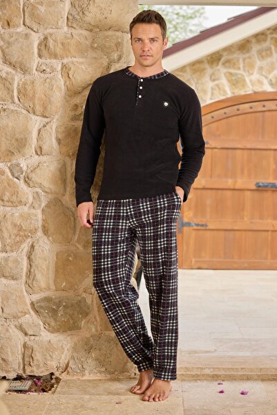Pijamoni Men's Button Collar Winter Fleece Pajama Set 6100/17- 1 Piece