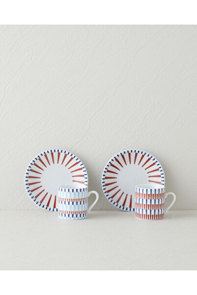 English Home Pico Porselen 4 Parça 2 Kişilik Kahve Fincan Takımı 80 ml Lacivert-Kırmızı