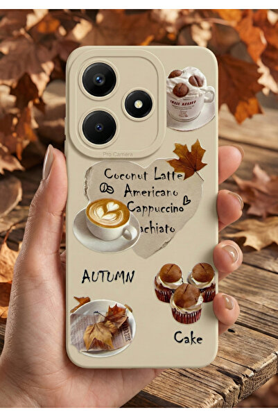 Rivor حافظة هاتف شاومي ريدمي 13 مع حماية للكاميرا، لون بيج، نمط القهوة واللات...