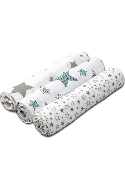 Kidizi Σετ 3 μαλακών κουβερτών από μουσελίνα 78x78 εκ., σε χρώμα μέντας, Star...