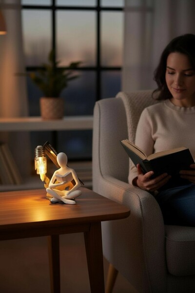 K&B ATÖLYE Modern İskandinav Tarzı Kitap Okuyan Biblo Heykel – Minimalist Dek...