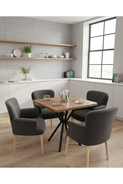 Kırlenta BERJER KARE MASA MUTFAK TAKIMI KOLTUK SANDALYE KAFE MUTFAK SALON KOL...